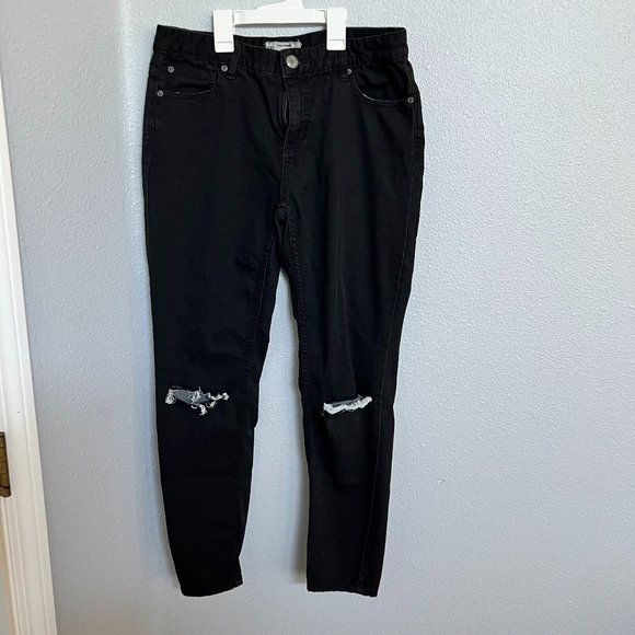 Free People Black Jeans with Knee Rip High Waisted Skinny Jeans - Picture 1 of 3
